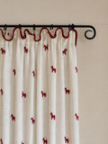 Red Horse Embroidered Curtain, Linen Blend Cafe Curtain, Equestrian Window Panel, French Country Farmhouse Drapes, Ivory, Sold Individually