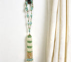 Handmade Beaded Curtain Tieback, Jade-Toned Oriental Tassel Window Decor, 25.59 Inches, 218.5g