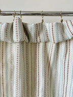 Blue Rust Cream Striped Woven Curtain Panels, Textured Boho Japandi Farmhouse Drapes, 60% Light Blocking, Sold Individually