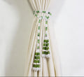 Handmade Beaded Curtain Tieback, White-Green Tassel Holdback, 42.5 In, Self-Tie Window Decor
