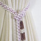 Beaded Curtain Tieback, Lavender White Faux Pearl Tassel Holdback, 48.8 in, Set of 1