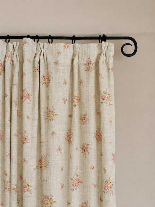 Floral Sheer Curtain Pink Yellow Vintage Botanical Print Light Filtering Window Panel for Cottage French Country Farmhouse Decor