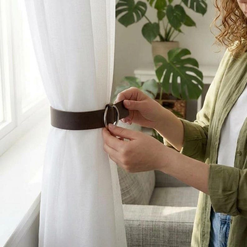 Handmade Crazy Horse Leather Curtain Tie Back, Genuine Leather Curtain Holder, Boho Home Decor Drape Holder