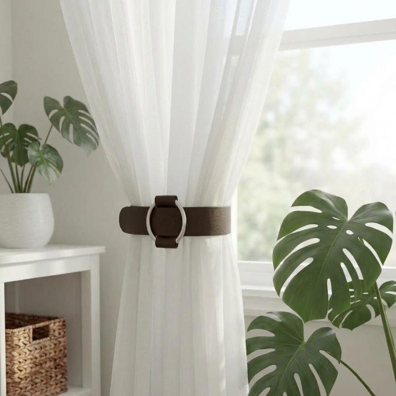 Handmade Crazy Horse Leather Curtain Tie Back, Genuine Leather Curtain Holder, Boho Home Decor Drape Holder