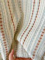 Blue Rust Cream Striped Woven Curtain Panels, Textured Boho Japandi Farmhouse Drapes, 60% Light Blocking, Sold Individually