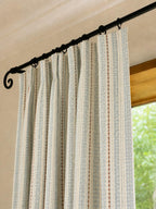 Blue Rust Cream Striped Woven Curtain Panels, Textured Boho Japandi Farmhouse Drapes, 60% Light Blocking, Sold Individually