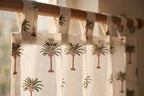 Palm Tree Block Print Cotton Curtain – Tie Top, Tab Top, Rod Pocket – Hand Block Printed Tropical Window Panel