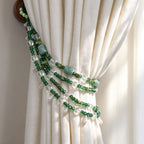 Green Beaded Curtain Tie Backs, Handmade Glass & Crystal Boho Curtain Holdback, Window Drape Tieback for Living Room, Bedroom