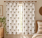 Palm Tree Block Print Cotton Curtain – Tie Top, Tab Top, Rod Pocket – Hand Block Printed Tropical Window Panel