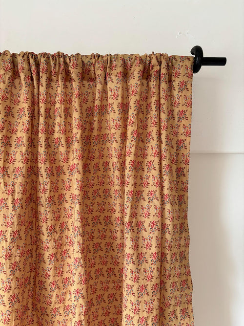Green Floral Cotton Café Curtain, Cottagecore Kitchen Half Window Panel with Tie-Top Bows, Farmhouse Style